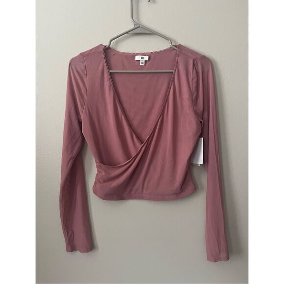 BP from Nordstrom Medium Cropped Long Sleeve Sheer Faux Wrap Blouse NEW - Picture 1 of 6